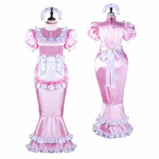 Sissy maid Girl lockable Pink Satin fishtail dress cosplay costumes Tailor-made
