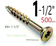 Torx #8x 1-1/2" Star Flat Head with nibs Yellow Zinc Type 17 Outdoor Screw (500)