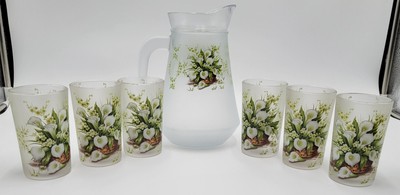 2001 Briliant Elegance 7 Piece Beverage/Juice Set White Calla Lilies #F26 