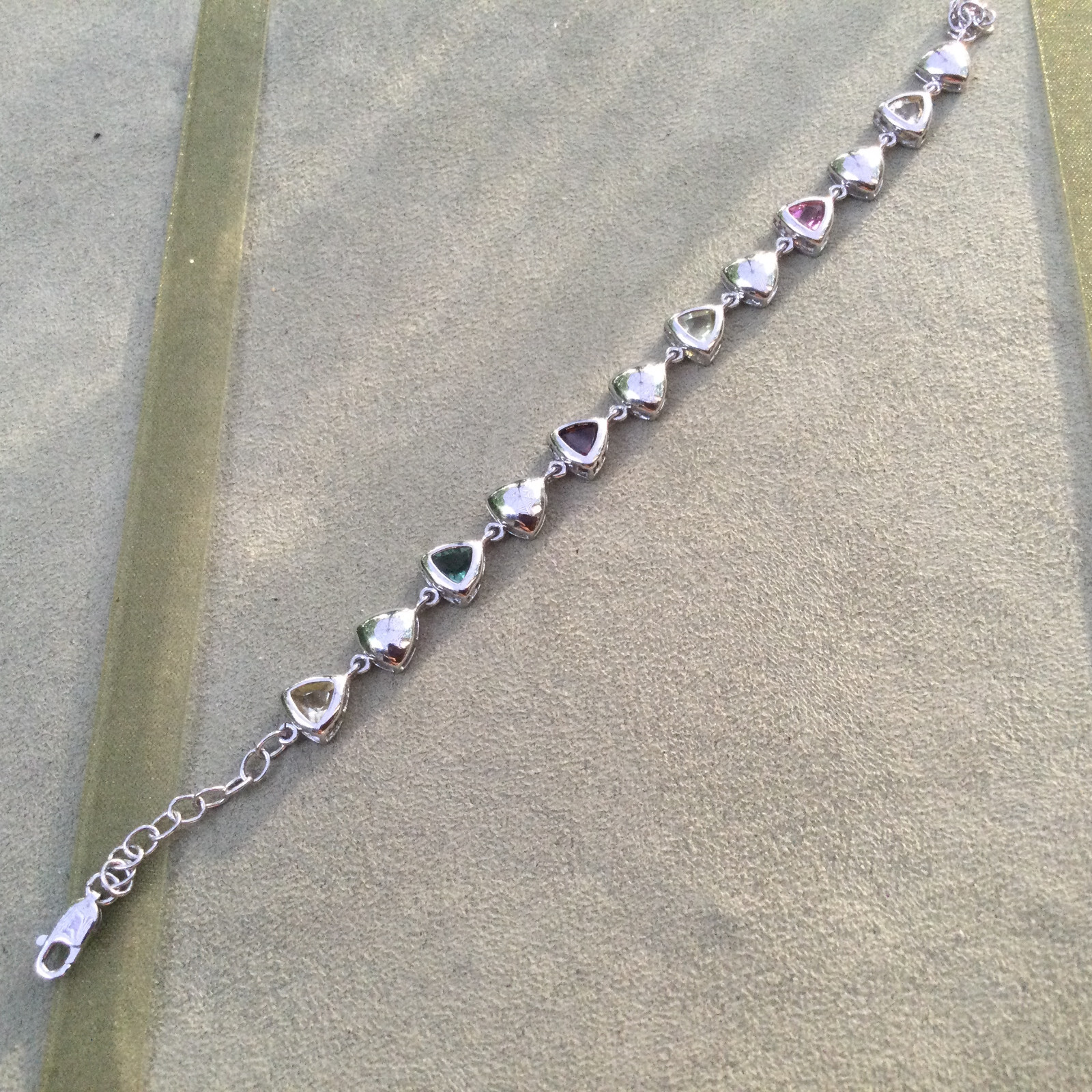 Sterling Silver Bracelet with Citrine Garnet Apatite Rose Quartz Gemstones 7 Inch