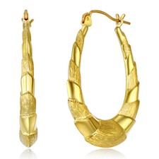 Wellingsale 14k Yellow Gold Diamond Cut Hollow Oval Hoop Earrings (27 X 37mm)