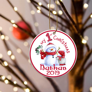 baby's first christmas snowman ornament