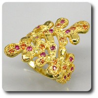 Steine Und Mineralien. Saphir Und Rubin Ring Silber 925 + Vergoldet