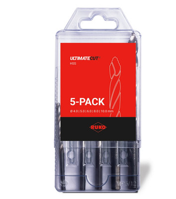 RUKO HSS-G ULTIMATECUT  Spiralbohrer-Satz DIN 338 mit FLOWSTEP -Spitze 5-teilig