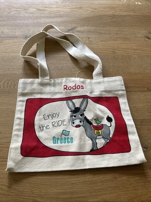 Jutebeutel Rodos Greece Tasche mit Esel Print Souvenir - Klettverschluss