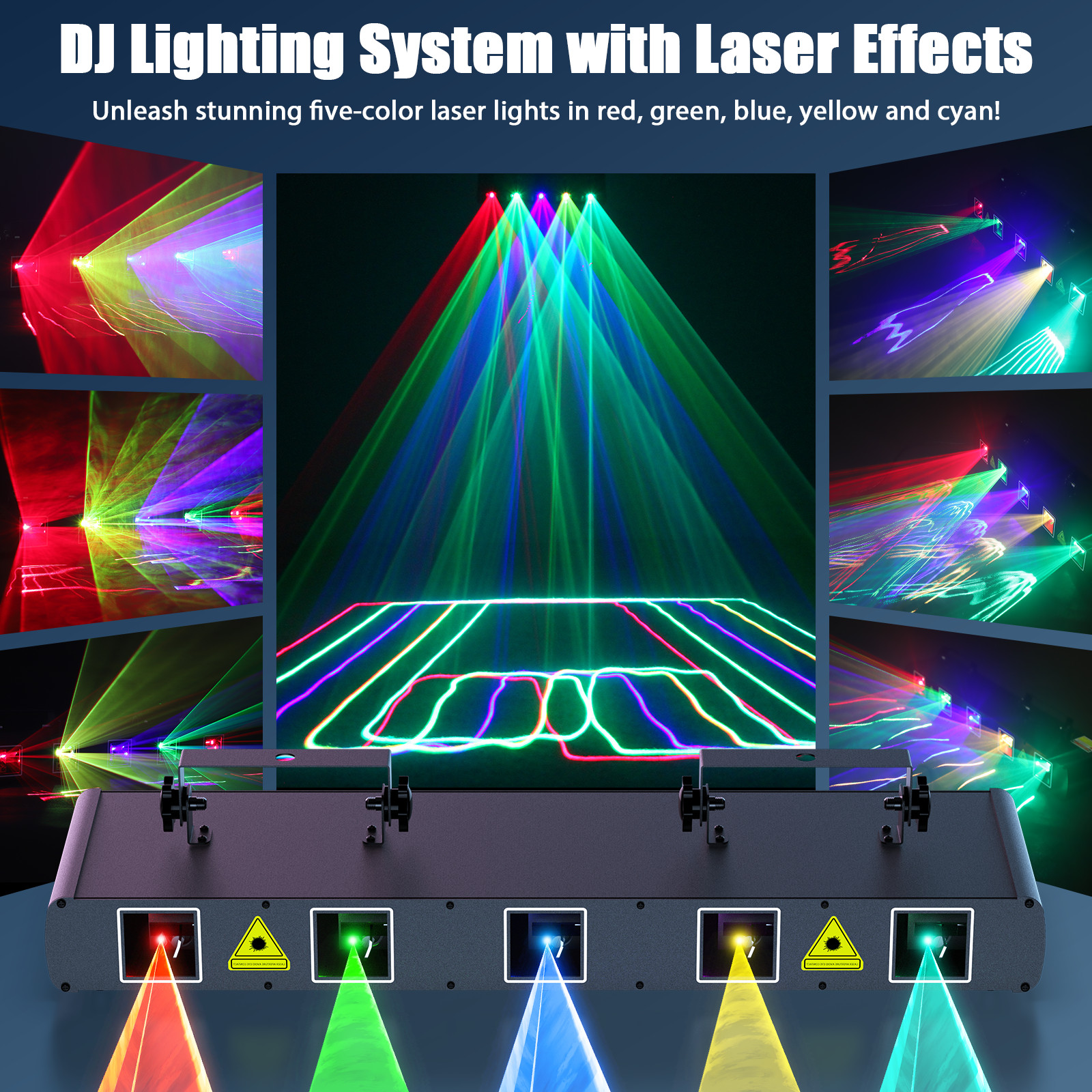 UKING 5 Len 5 Beam RGBYC Laser DJ Light Bar DMX Strobe Projector Stage Lighting