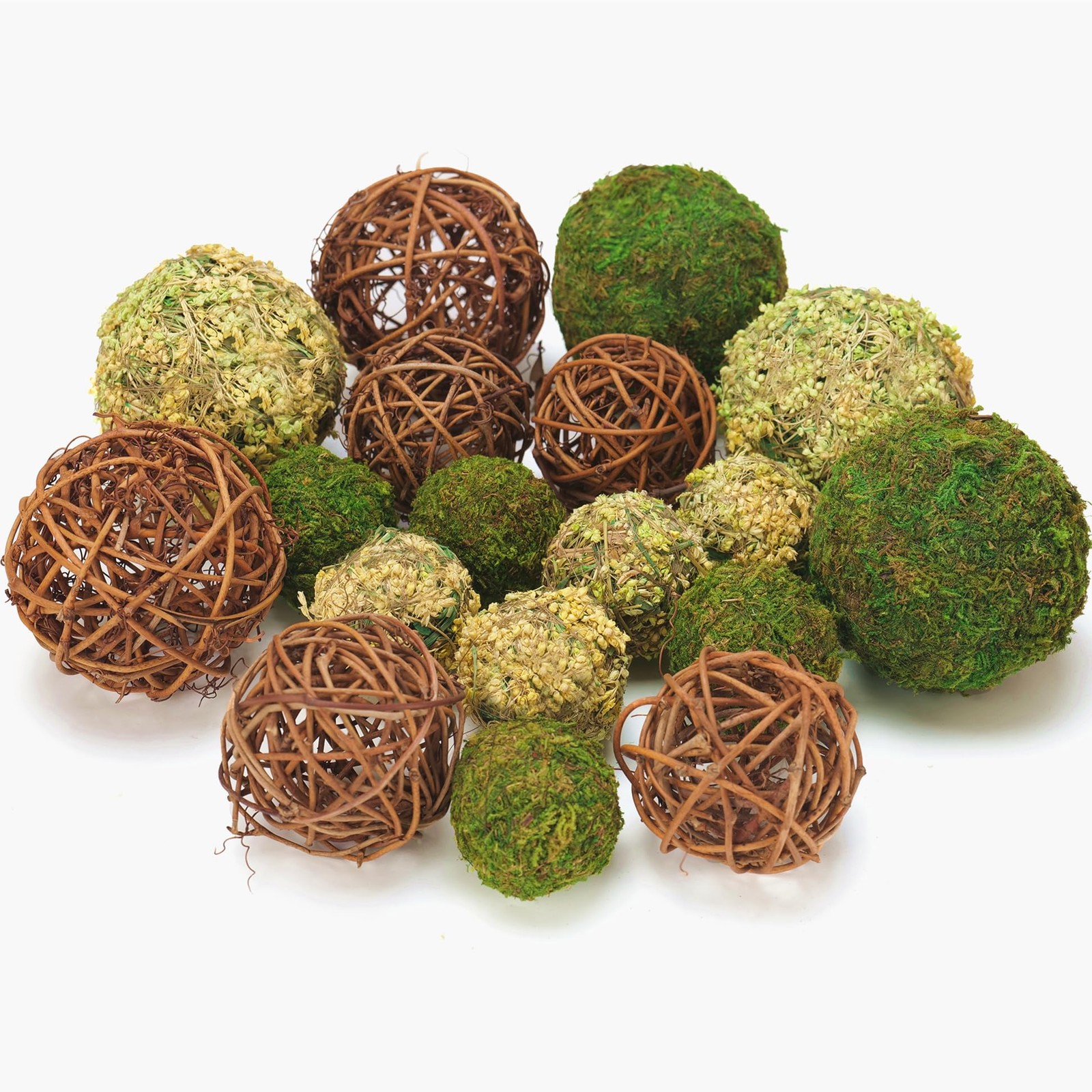 Decorative Balls for Centerpiece Bowls, 18pcs Fake Moss Balls + Wicker Rattan...