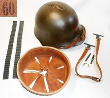 Liner helmet SSh-36 genuine aged leather, chinstrap, corrugated spacers size 60