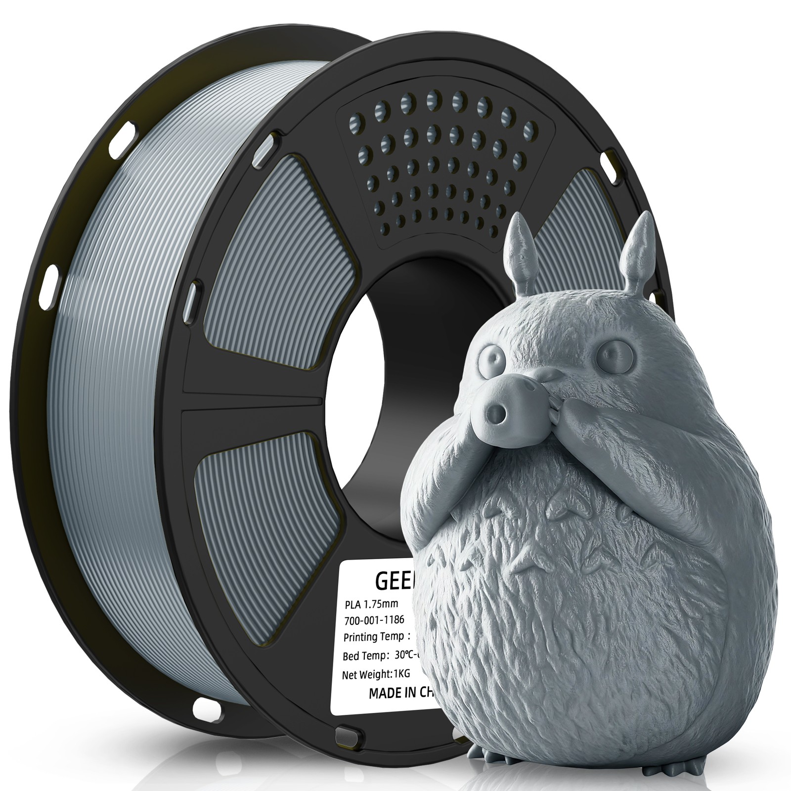 Geeetech 3D Drucker 1KG Filament 1.75mm PLA 3D Drucker Verbrauchsmaterial Grau