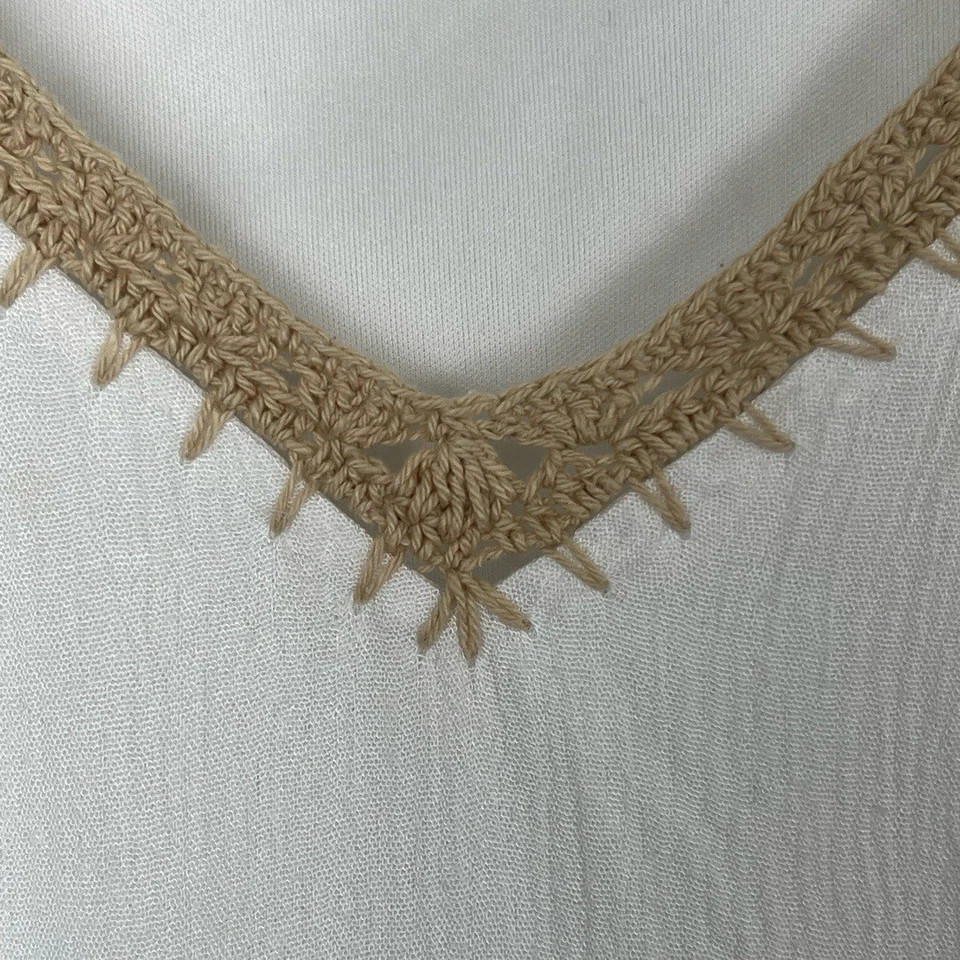 Vestido Chicos Feminino Grande Branco Praia Sem Mangas Crochê Maxi Boho Grego Romano - Imagem 4 de 4