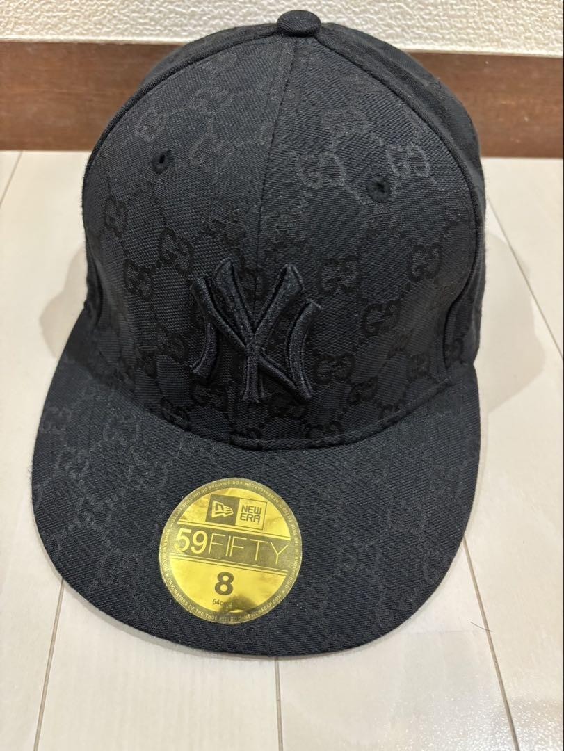 GUCCI✖️ニューヨークヤンキース ベースボールキャップ　newera GUCCI NY Yankees New Era 59Fifty Cap MLB Size 8 Black GG