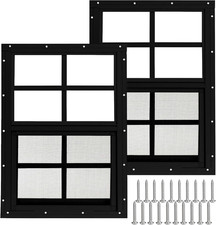 2 Pack 12"x18" White Shed Windows with Tempered Glass & Screen for Coops/Barns