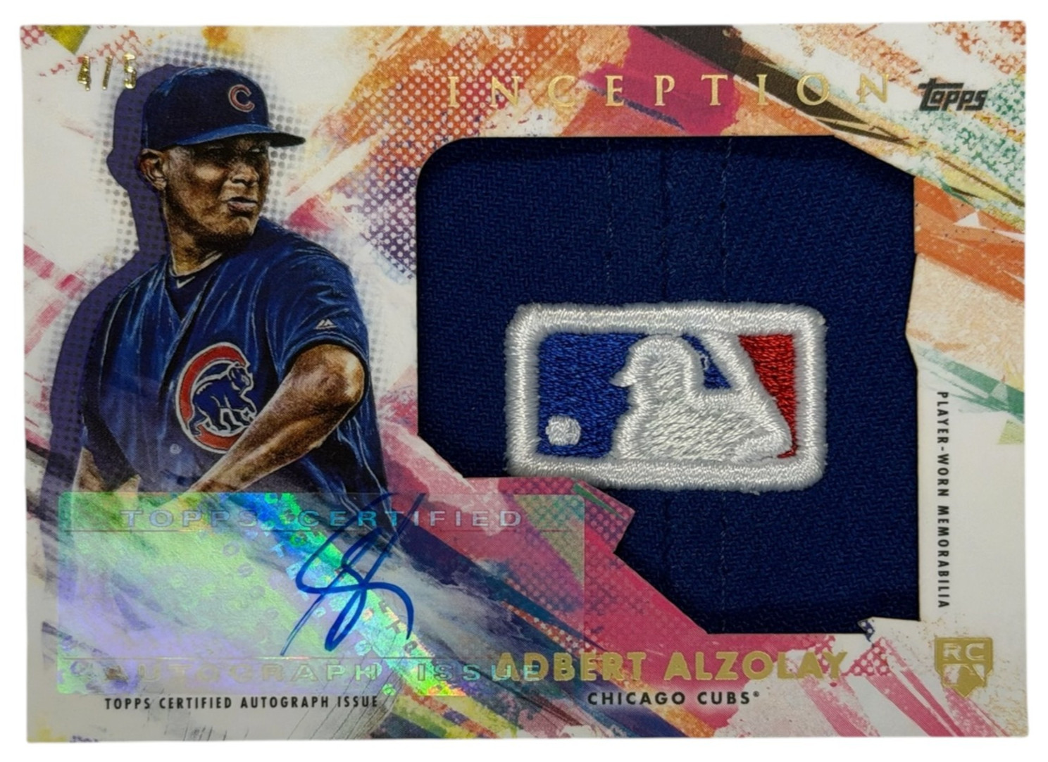 2020 Topps Inception Adbert Alzolay Autograph Jumbo Hat Patch MLB Logoman RC /5