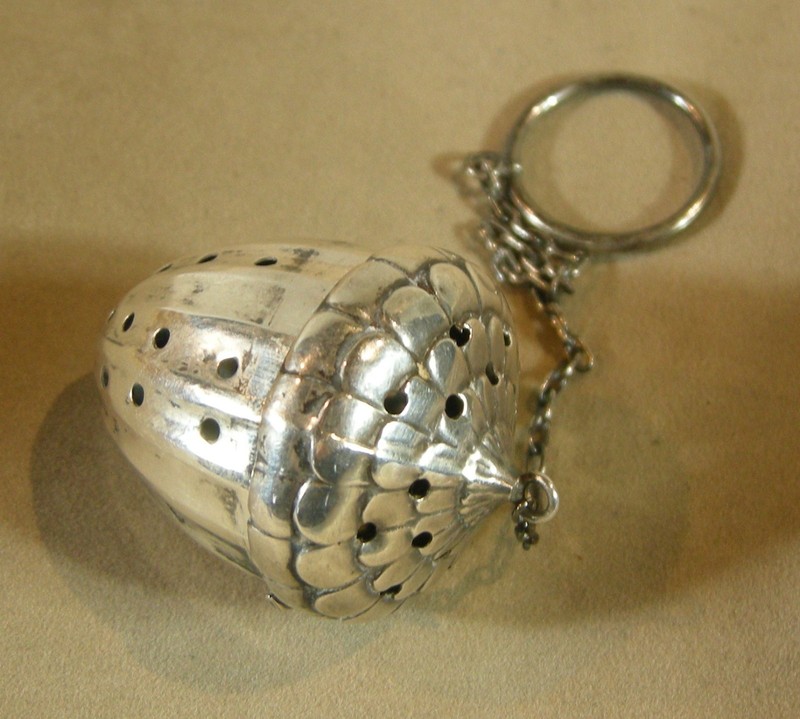 Antique American Whimsical Acorn Embossed Sterling Silver Tea Ball Infuser c1910