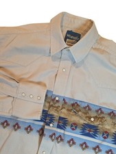 Wrangler Western Shirt LT Tall Large Beige Aztec Snap Pearl Cowboy Ranch Cotton