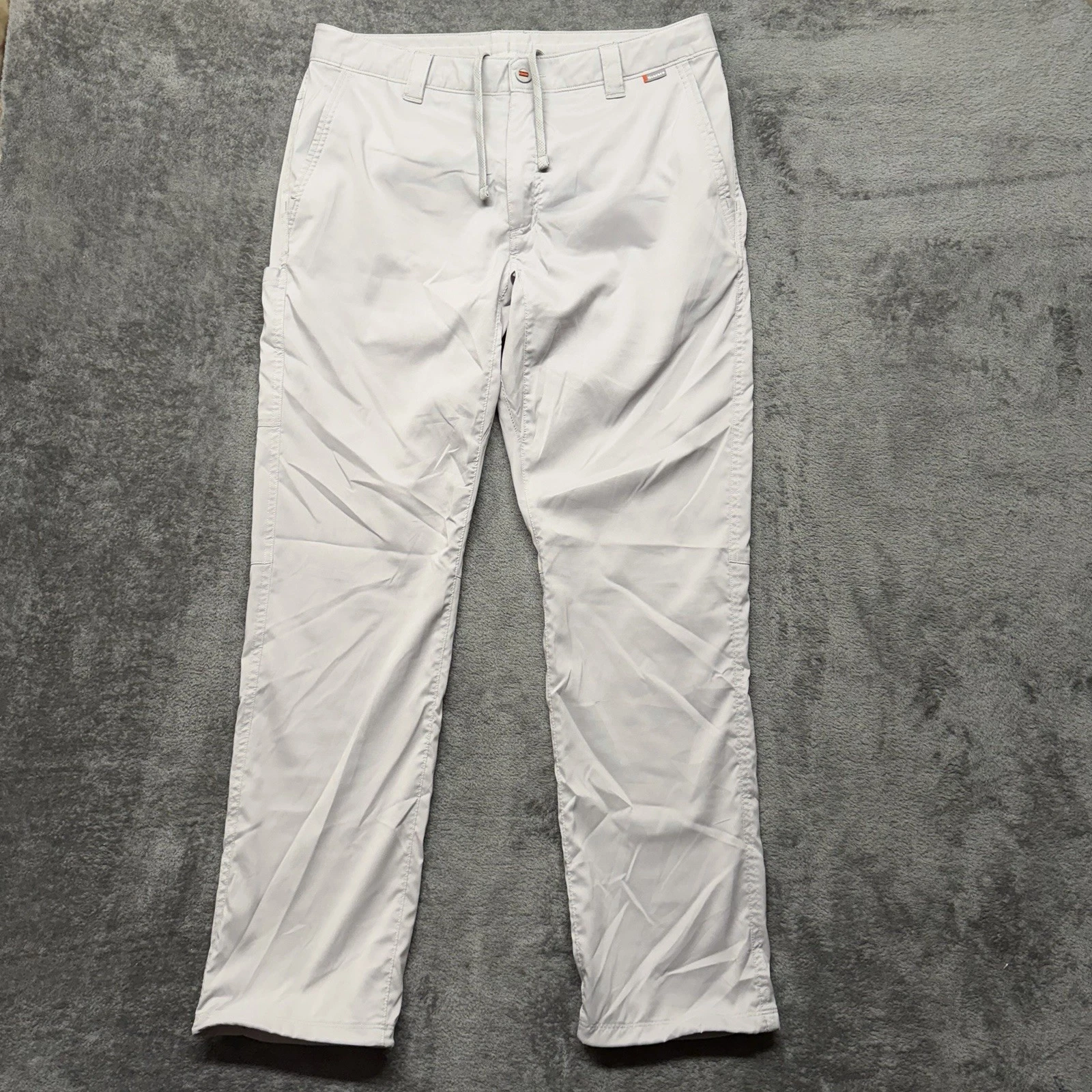 Simms Pants Mens 34 R Gray Tech Performance Fishing Drawstring Lightweight