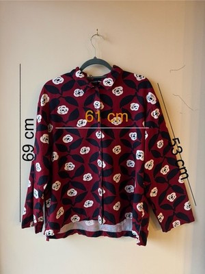 Marimekko x Uniqlo two toned red print long-sleeved pull-on shirt