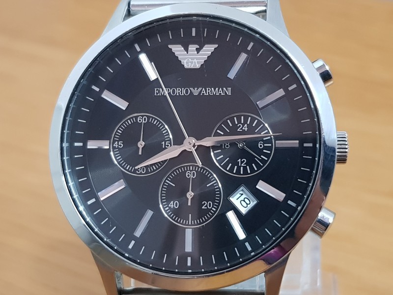 Emporio Armani Watch Silver Date Black Chrono XL Face Mens AR2447 Accent - vintagewatches.pk