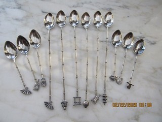12 Japanese 950 Sterling Spoons 89 Grams Bamboo Handle Mid Century