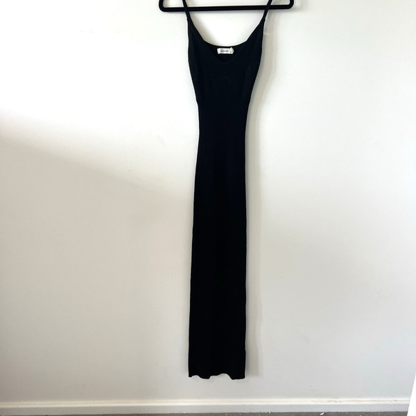 GLASSONS Women's Black Ribbed Knit Maxi Dress Size XS Back Cut Out Adjust Straps