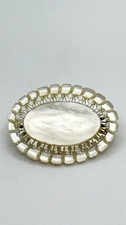 Antique European hand-carved Lace Punch Work Mother Of Pearl Signed Brooch Pin