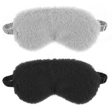 2 Pcs Plush Eye Mask Soft Sleeping Blindfold, Black Gray