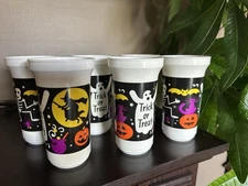 Halloween Set of 6 plastic short sport whirley warren PA cups witch pumpkin