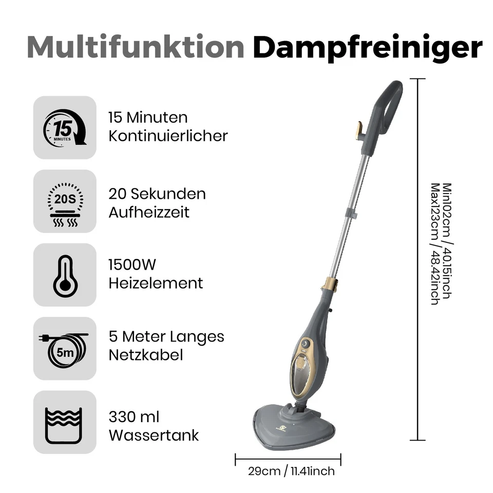 SUPERLEX 15-in-1 Dampfreiniger Bodenwischer HanddampfreinigerSteam Mop 1500W - Bild 2 von 4