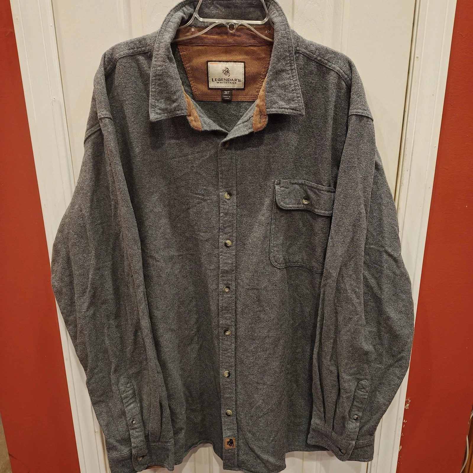 Legendary Whitetails Shirt Mens 3XLT Gray Flannel Button Up Long Sleeve Tall