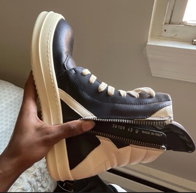 Rick Owens Black and White High-Top Zip-Detail Boots Men main image 2