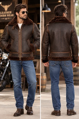 Men's Maroon RAF B3 Real Shearling Leather Aviator Bomber Pilot Flying Jacket image 2