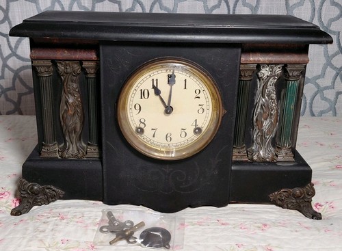 Sessions Mantle Clock Antique Pendulum Key Works Forestville Conn. USA 17.5" 
