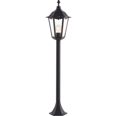 Außenlampe Pfosten Laterne Pollerleuchte matt schwarz & Glas 1m hoch Garten LED