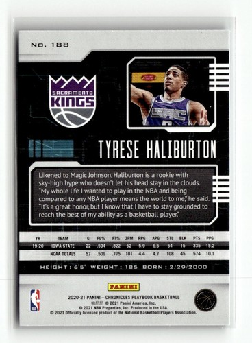 2020-21 Panini Chronicles - Playbook Tyrese Haliburton #188 (RC) - Picture 2 of 2