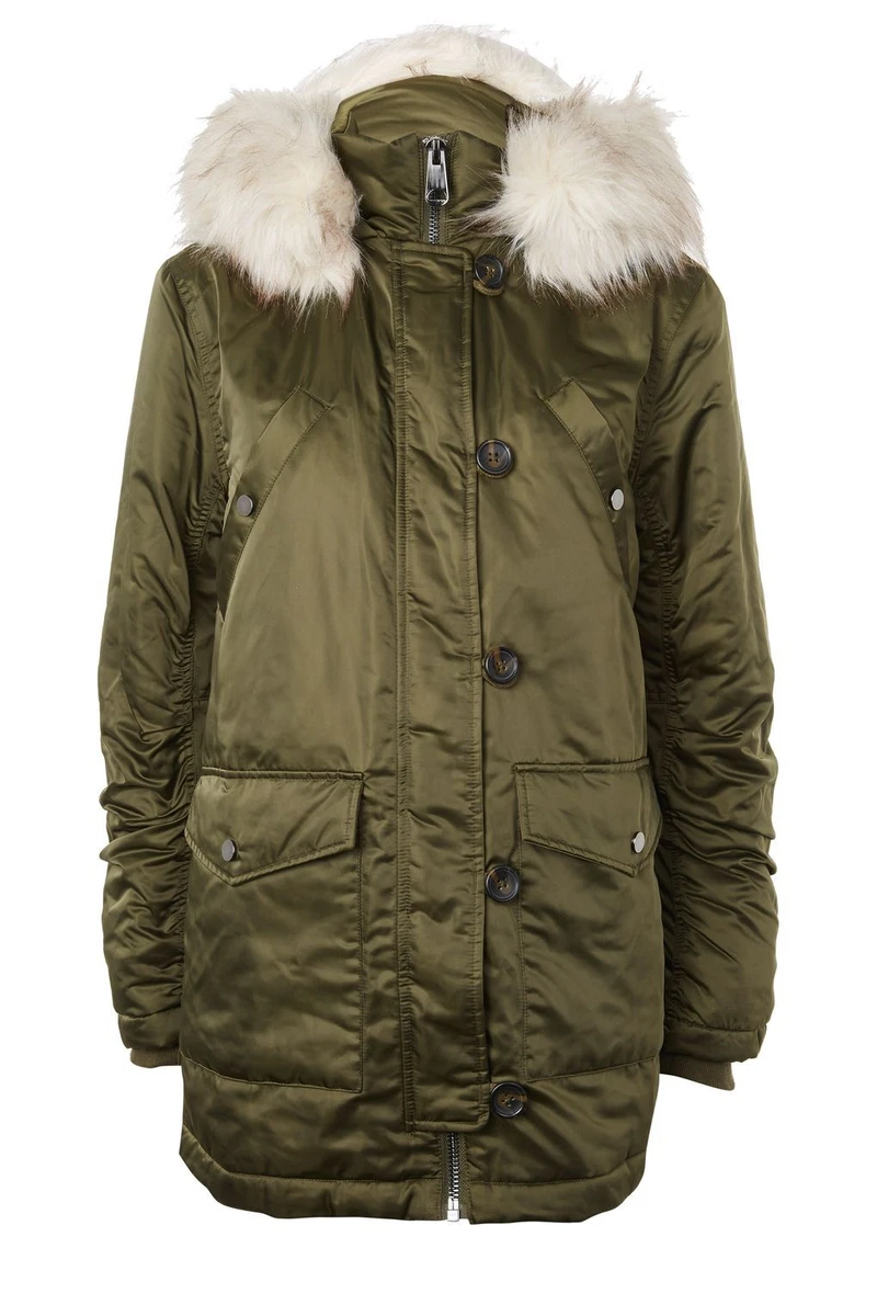 TOPSHOP PARKA COAT SHINY KHAKI SIZE UK12 EUR40 US8 eBay