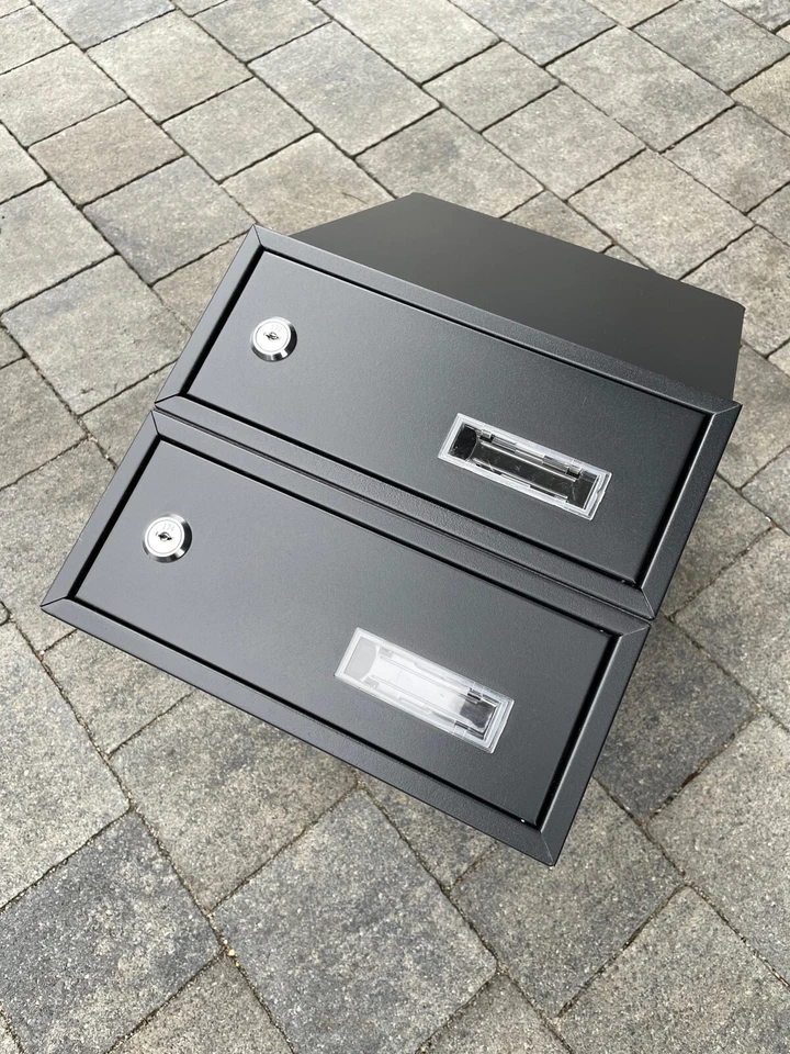 2er Einbaubriefkästen Schwarz Matt 2-fach Mauerdurchwurf Durchwurf Briefkasten - Bild 3 von 4