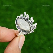 Natural Rainbow Moonstone Multi Stone Adjustable Ring 925 Silver For Girls