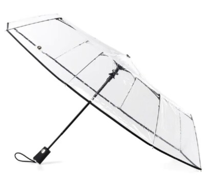 Totes Ultra Clear Auto Open Folding Umbrella Black - 8415 New | eBay