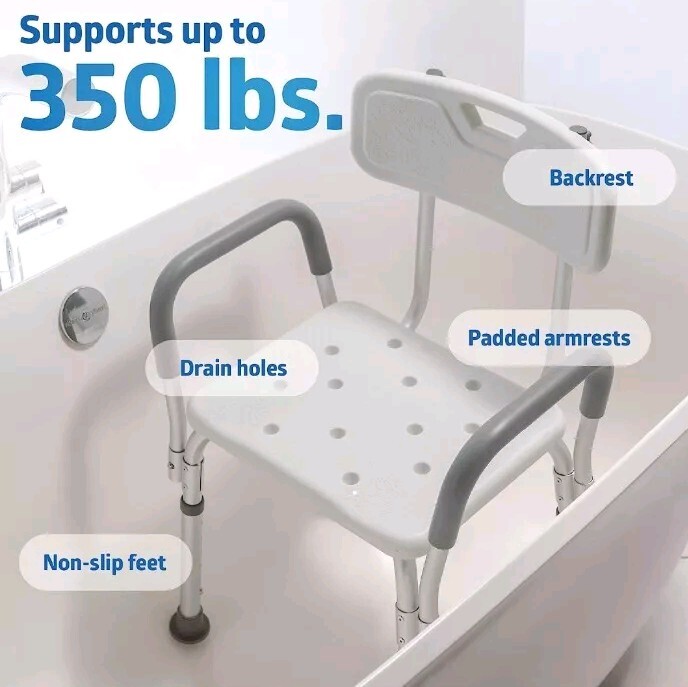 Medline Shower/Bath Chair w Padded Armrests MDS89745RA W 350lb Capacity