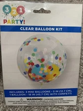 Party Clear Balloon Kit with confetti 3-5" Balloons 1-18" Balloon NIB