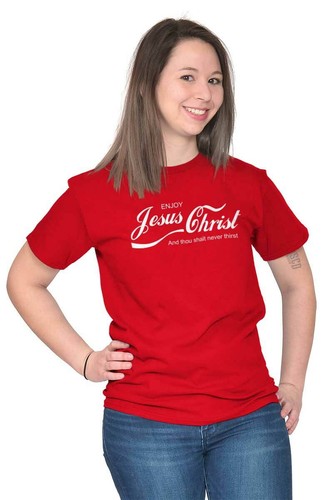 T-shirt maglietta girocollo Christian Enjoy Jesus Christ Never Thirst donna o uomo - Foto 3 di 9