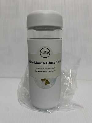 W&P Wide Mouth Glass Bottle w/ Protective Silicone Sleeve Mint 16 Ounces