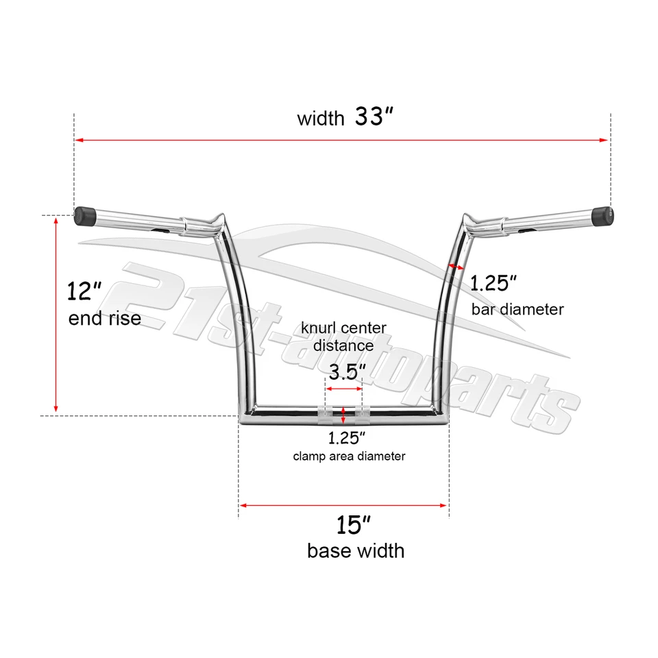 For Harley 2015-2023 Road Glide Chrome 12" Rise Meathook Bars Ape Hangers - Image 2 of 4