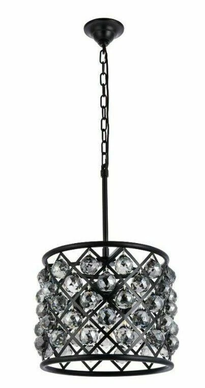 Matte Black Crystal Pendant Chandelier Kitchen Dining Room 4 Light Fixture 14" - Image 4 of 4