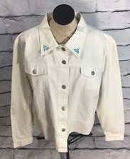 Light House Apparel White Denim Jacket Xxl Sequined Appliqué Palm Tree Beach