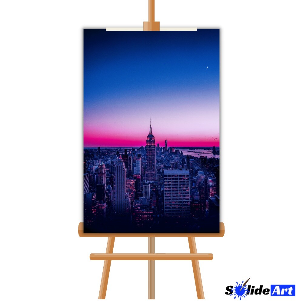 Tableau New York Croissant De Lune Nuit Étoilée Impression Sur Toile 120x80cm