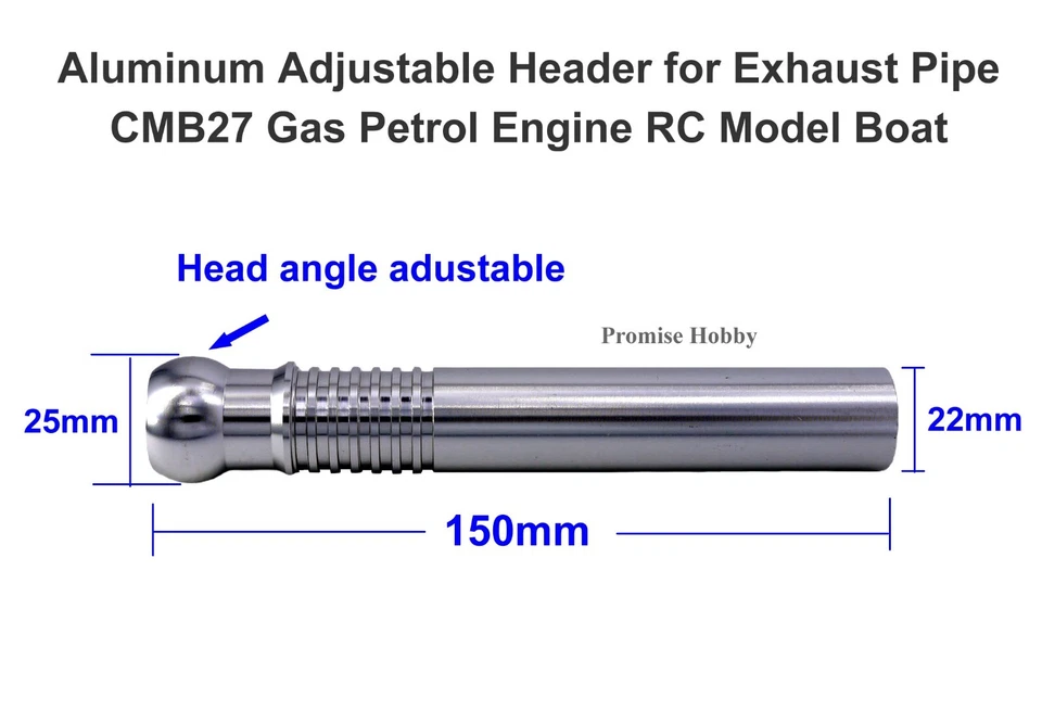 Adjustable Aluminum Header & Flange for CMB27 Exhaust Pipe Gas Engine RC Boat - Image 3 of 4