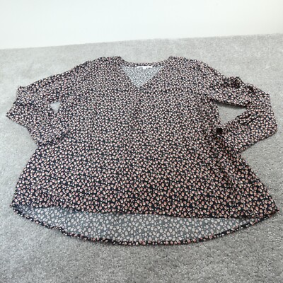 DR2 Blouse Womens Large Black Pink White V-Neck Geometric Peasant Top Boho
