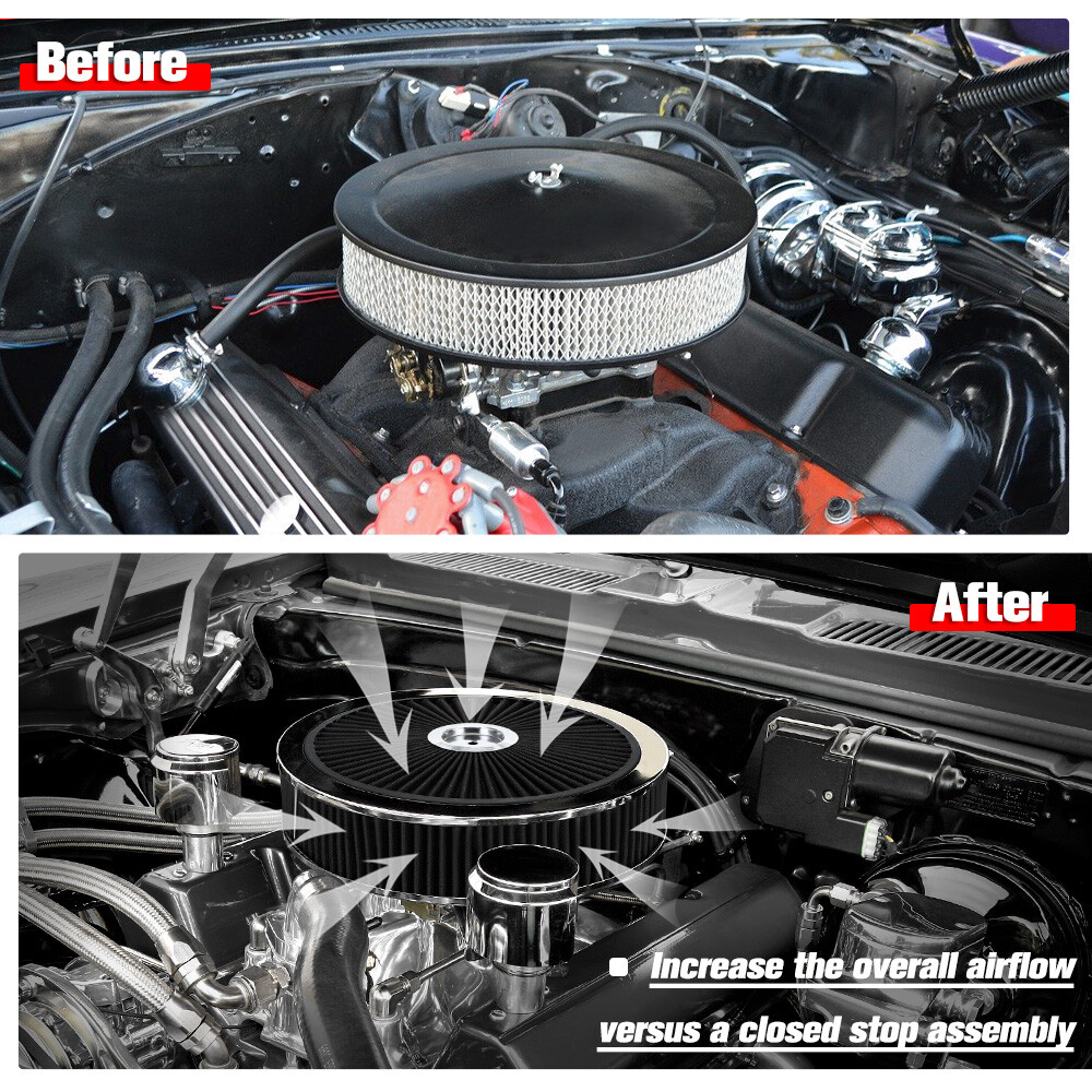 CHEVY SMALL BLOCK HI FLOW BLACK AIR CLEANER 14x3 FLAT BASE 327 350 383 400 CHEVY SMALL BLOCK HI FLOW BLACK AIR CLEANER 14x3 FLAT BASE 327 350 383 400