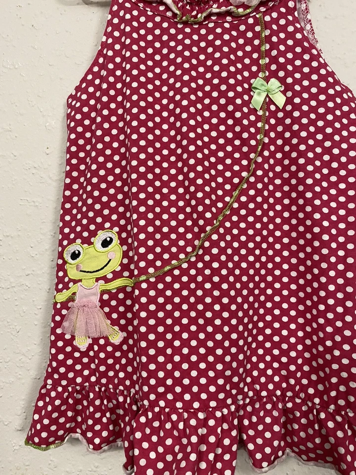 Vestido JUMPING BEANS Niña Talla 6T Lunares ROSA RANA 100% Algodón AJUSTADO Y ACAMPANADO Foto 2 de 4